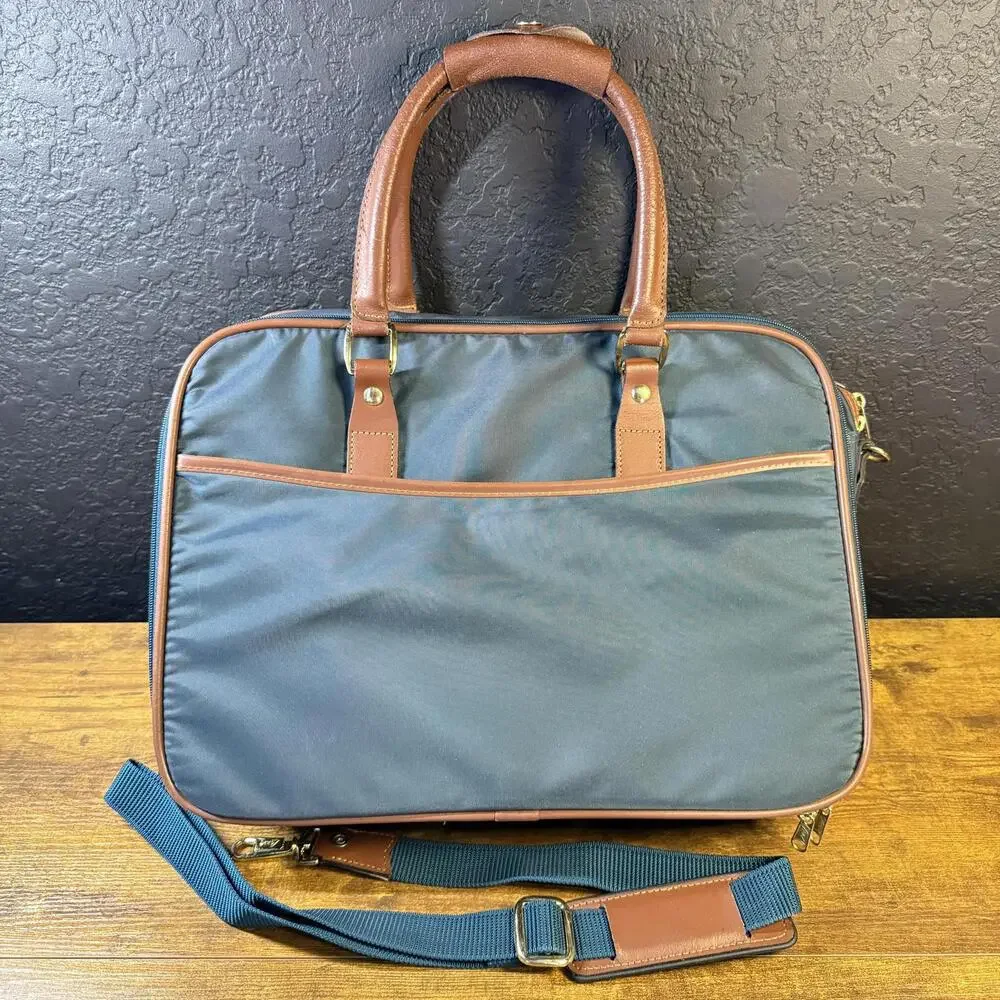 Lark‎ Vintage Navy Blue Nylon Faux Leather Carry-On Travel Bag Briefcase Mens OS